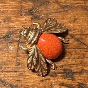 Gold and Orange Bee Brooch